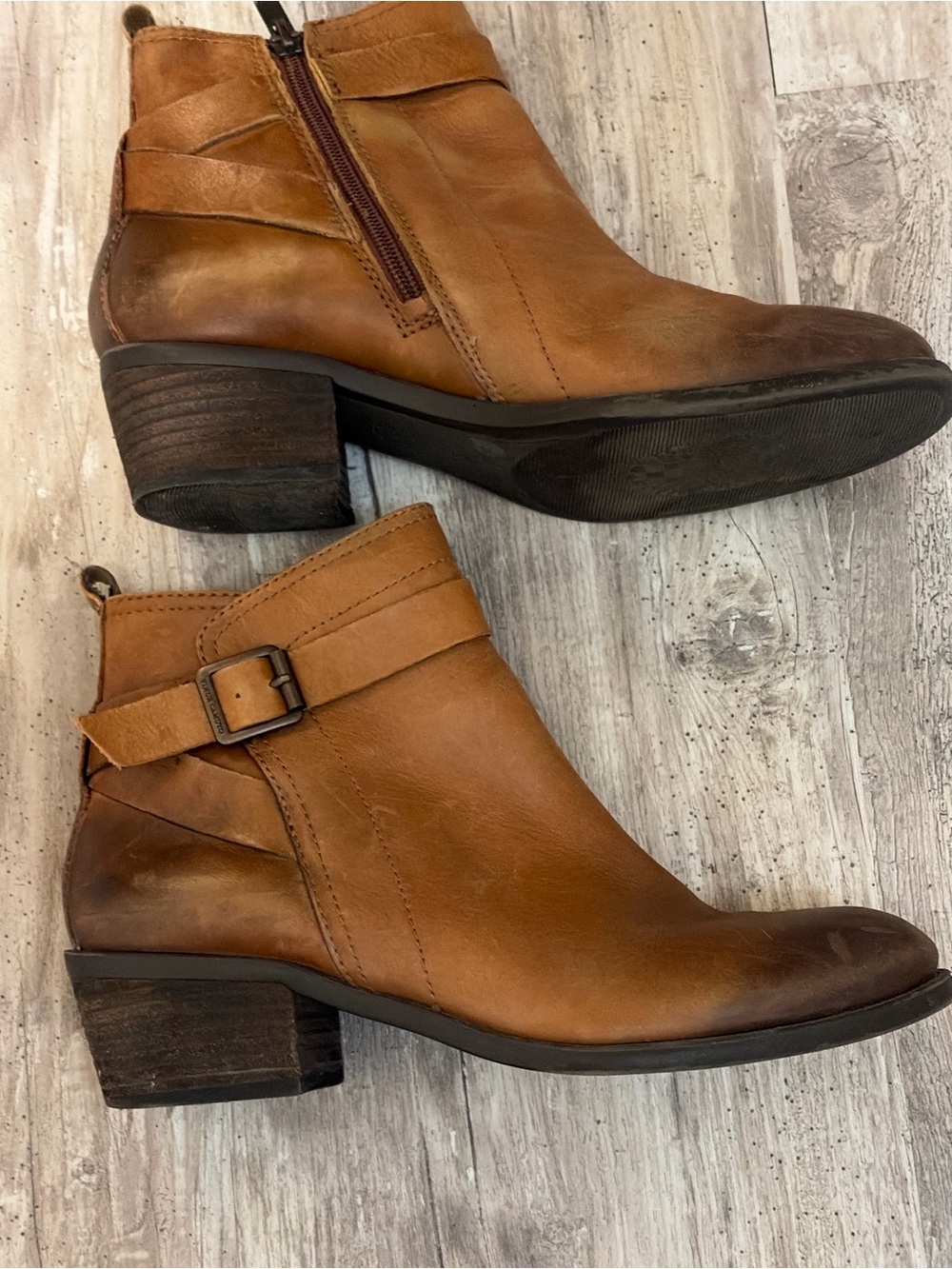 Vince Camuto Cognac Leather Buckle Ankle Boots
